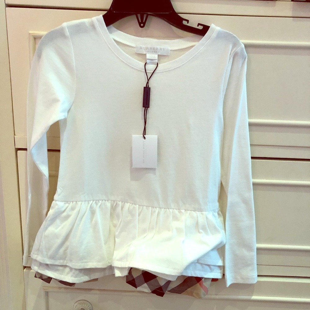 AUTHENTIC GIRLS BURBERRY WHITE PEPLUM TOP SZ 4